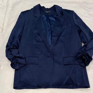 Navy satin generation love blazer with ruched sleeves